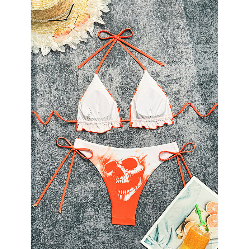 Dame Triangel-Bikini-Sæt med kreativt dødningehoved-design Skovae