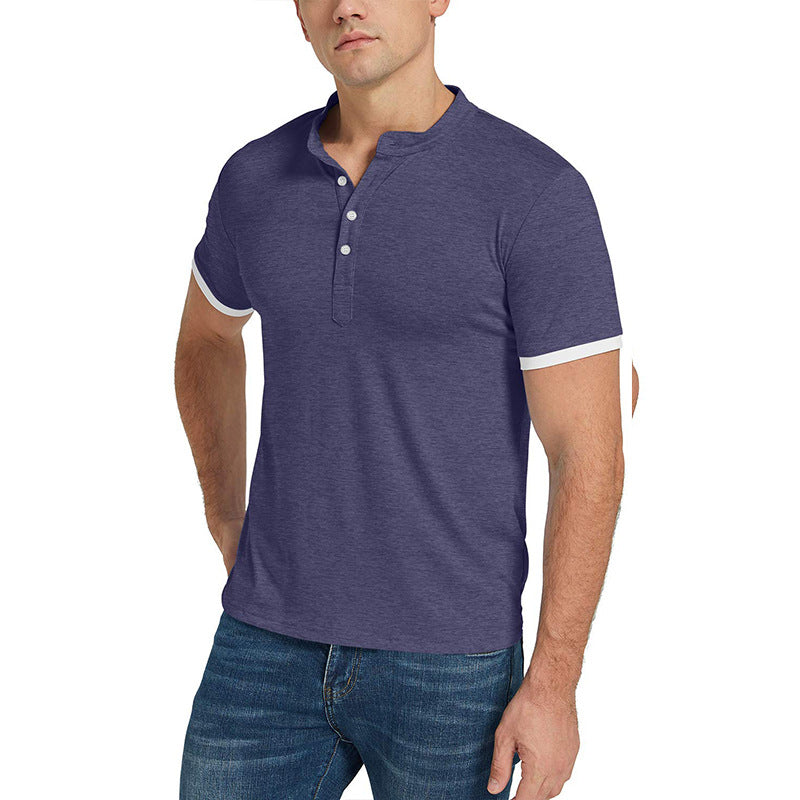 Herrer kortærmet Henley-shirt med moderne stående krave og kontrasterende akcenter Stilla