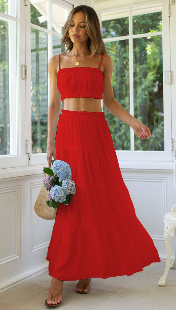 Dame let Two-Piece sæt med flæsedetaljer Stilla