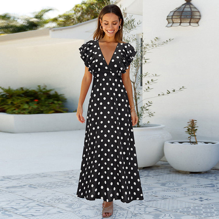 Stilla | Polka Dot V-hals Kappe Ærme Maxi Kjole