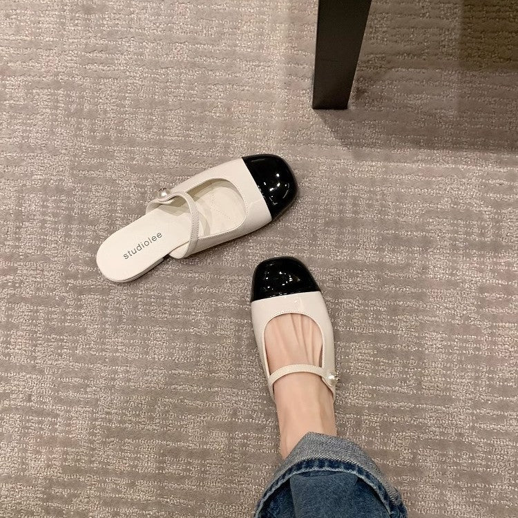 Damesmarte patenterede læder Slingback-ballerinas med perleaccent Stilla