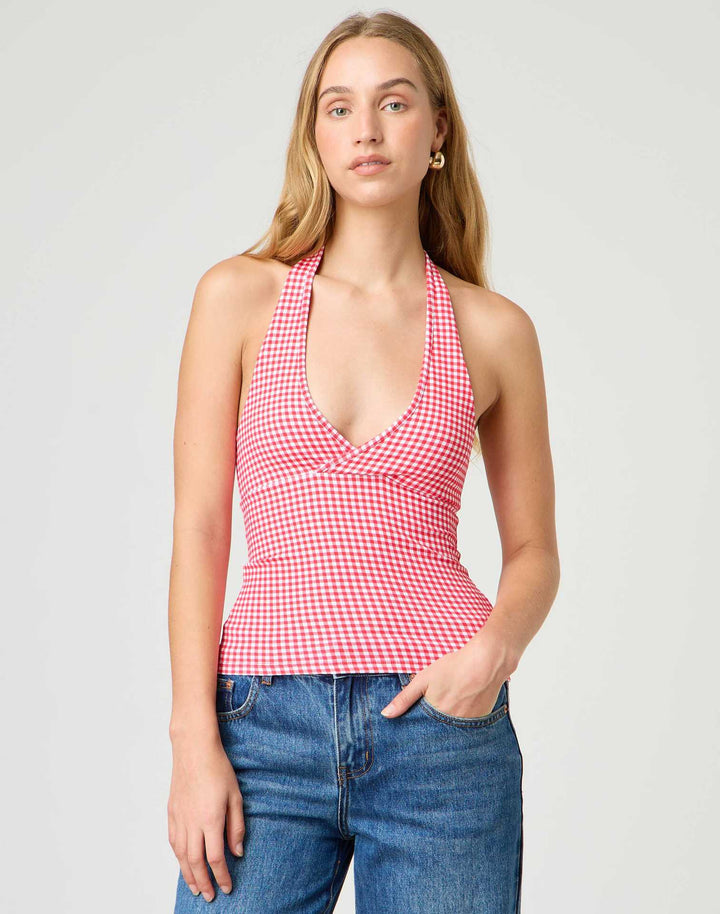 Dame Halter-top med prikkemønster og V-hals Skovae