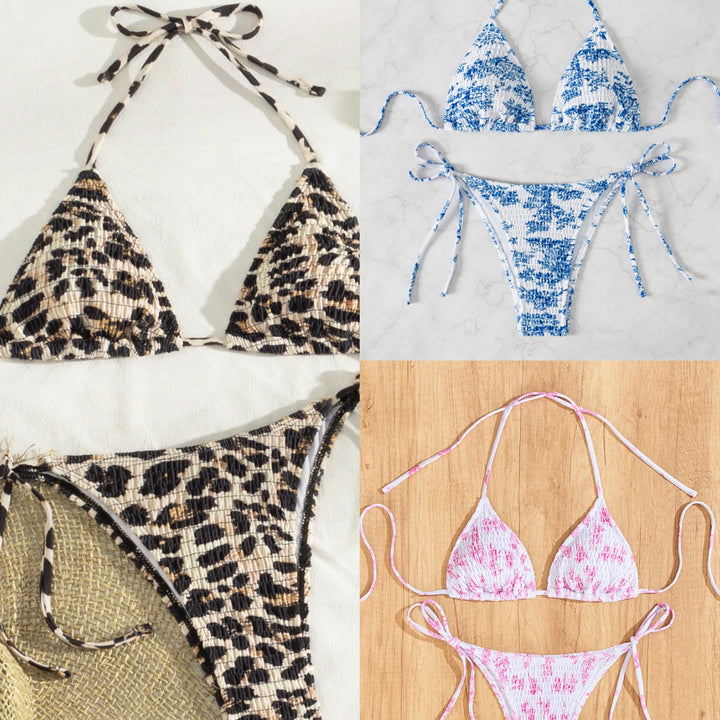 Dame Triangle-bikini med legende Leo-design og justerbare bånd Skovae