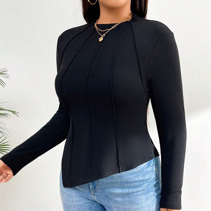 Dame elegant langærmet top med asymmetrisk søm og fine syninger Stilla