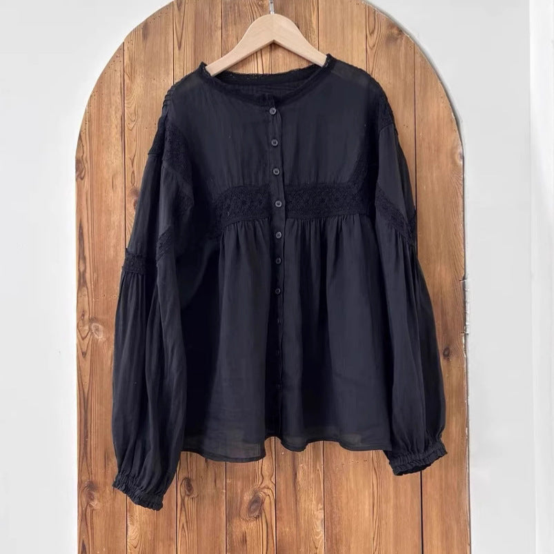 Femme Bohemian Knap-Bluse med rynkede ærmer Stilla