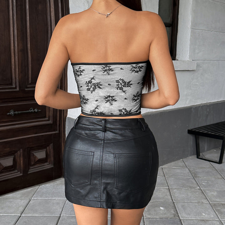 Dame korsett top med transparente indsatser og blomstret design Stilla