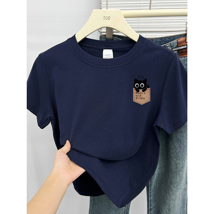Femme Legesalig Grafisk Lomme T-shirt Stilla