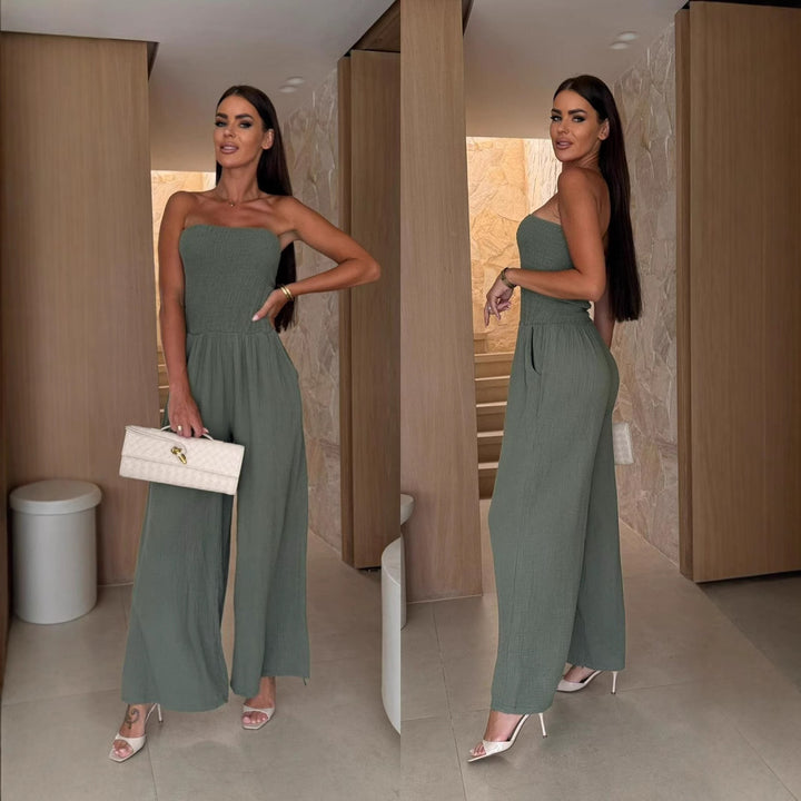 Dame jumpsuit med elastisk overdel og bredt ben Stilla