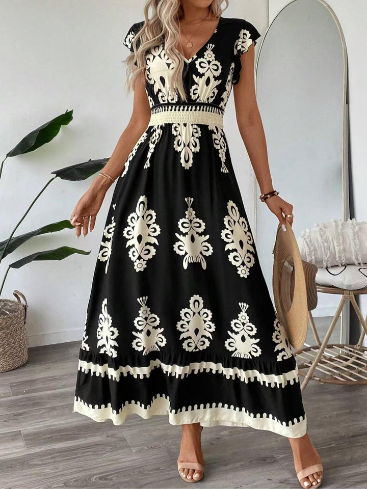 Kvinder Bohemian Blomster Maxi Kjole med Smock-talje Stilla
