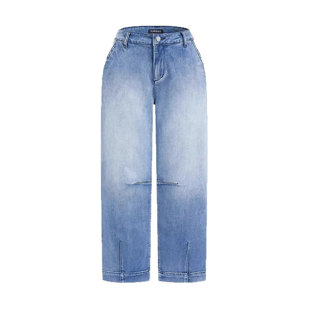 Dame løse jeans med moderne kort snit og høj talje