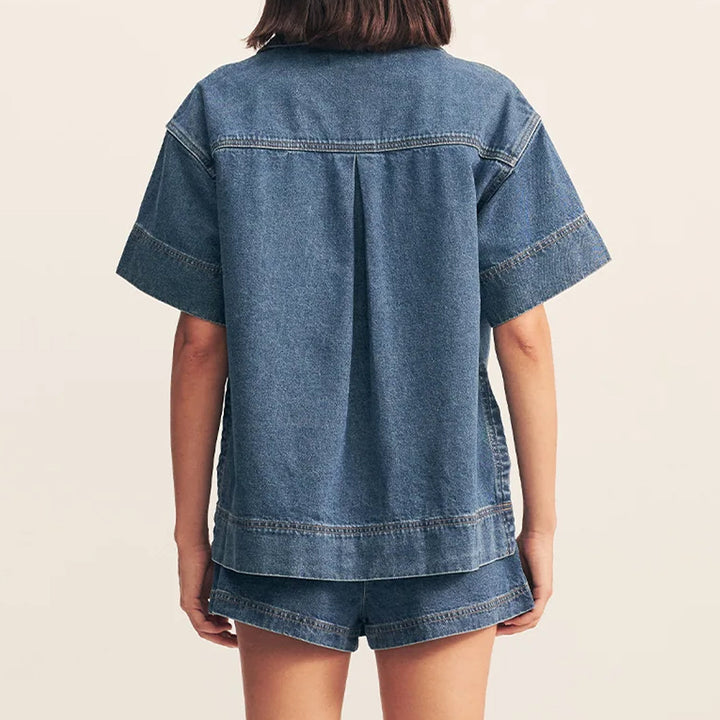 Dame jeansnederdel med asymmetrisk snit og praktiske lommer Stilla
