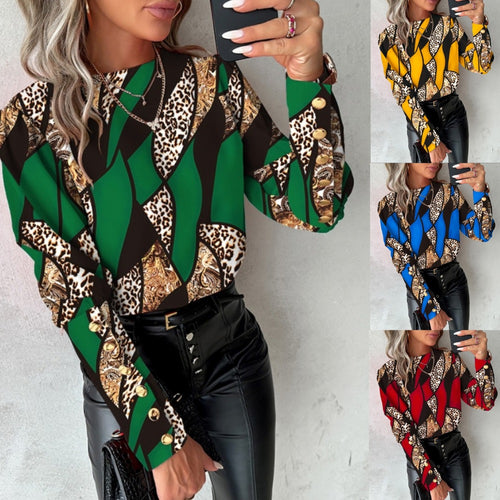 Dame Mode Bluse med unikt mønster og gyldne knapper Stilla