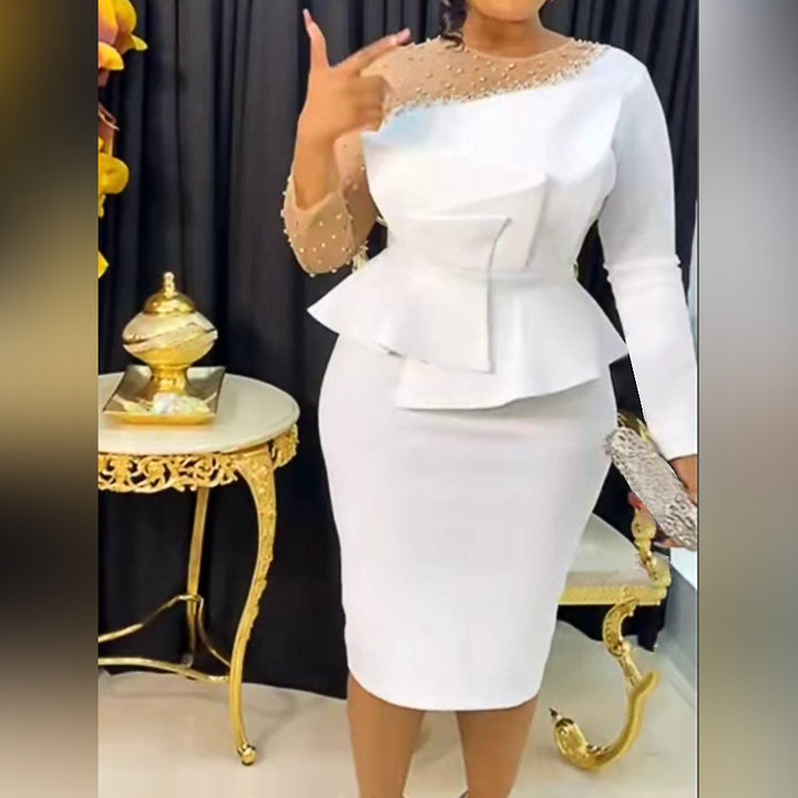 Dame Etuikjole med transparente puffærmer og dekorativt peplum Skovae