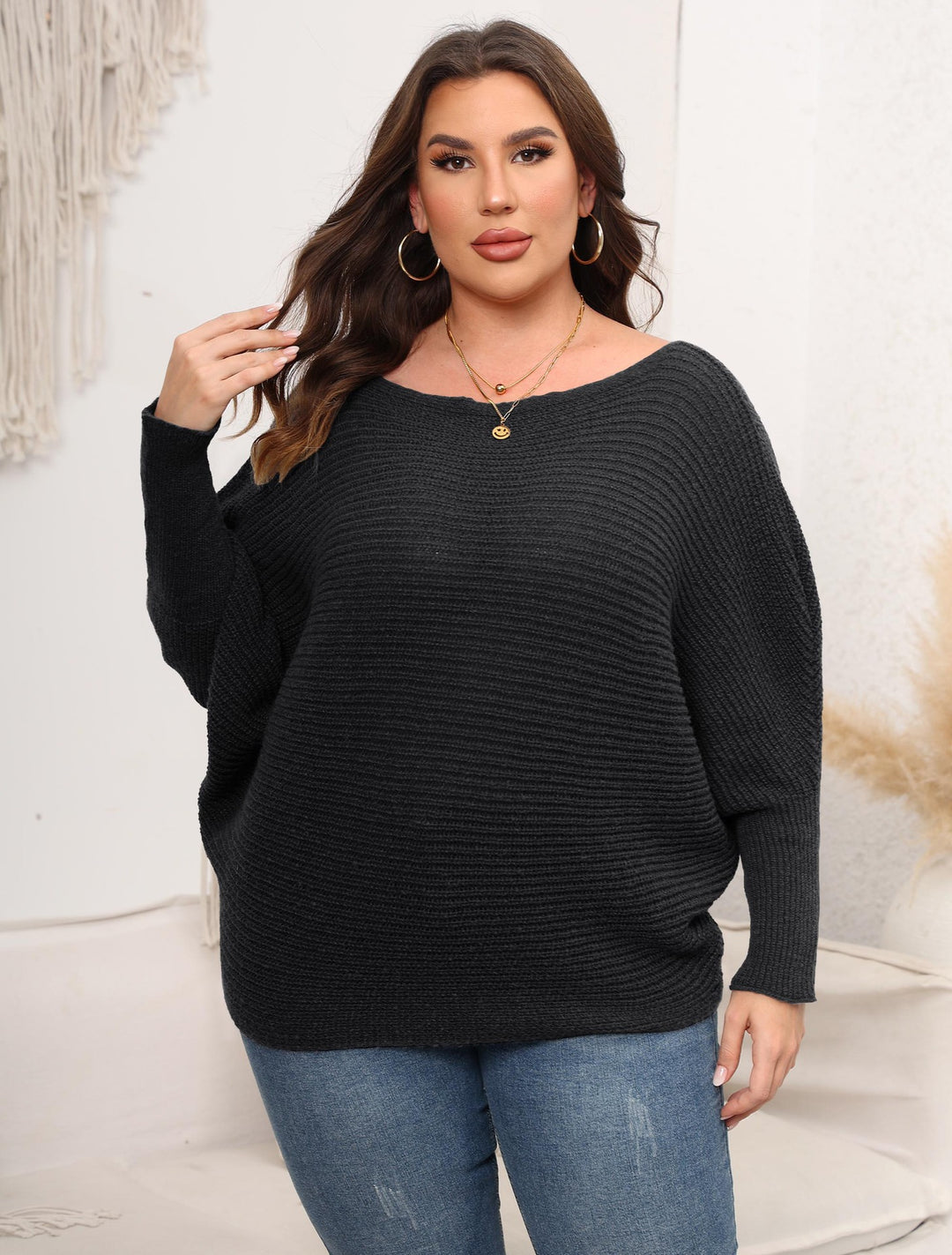 Dame Oversized Strikpullover med luftig maskestruktur Stilla