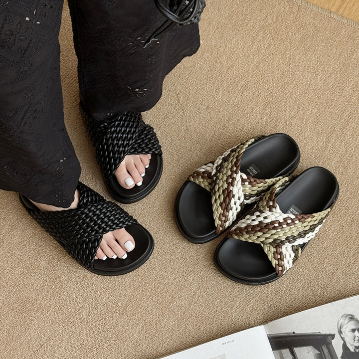 Femme Krydset Vevet Slide Sandaler Stilla