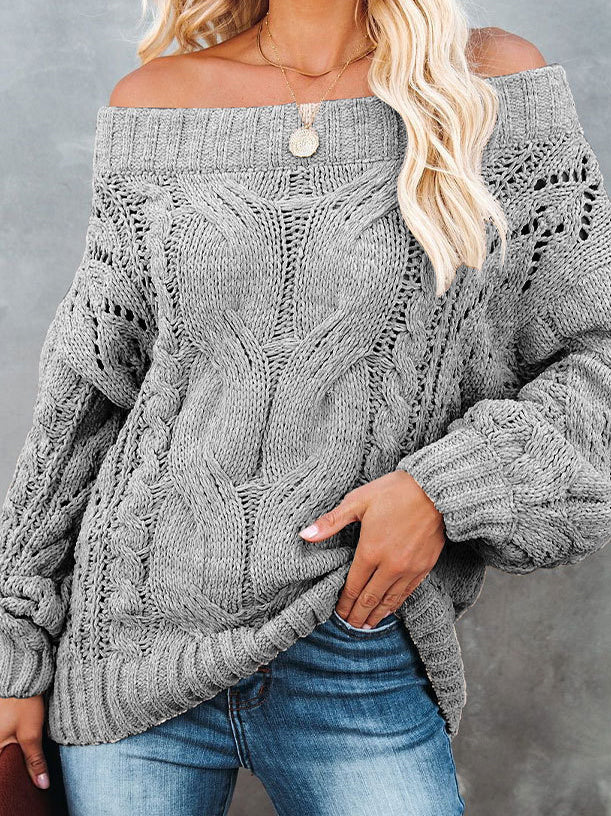 Stilla | Moda Langærmet Off Shoulder Strikket Trøje