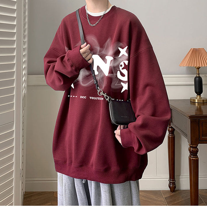 Herrer afslappet oversized sweater med kreativt print og behagelige mansjetter Stilla