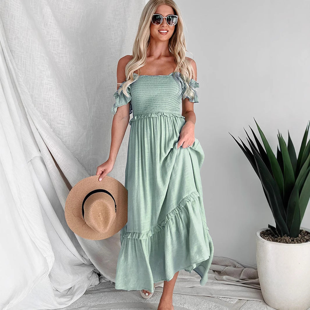 Dame lagdeling Smocked Maxi Kjole med Ruffle Detaljer Stilla