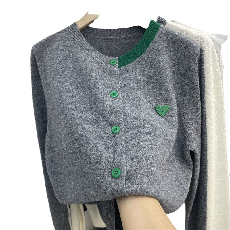 Kvinders fine strik cardigan med hjerteformet applikation Stilla