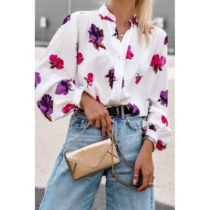 Damer blomster mønster knap-bluse Stilla 1750652785