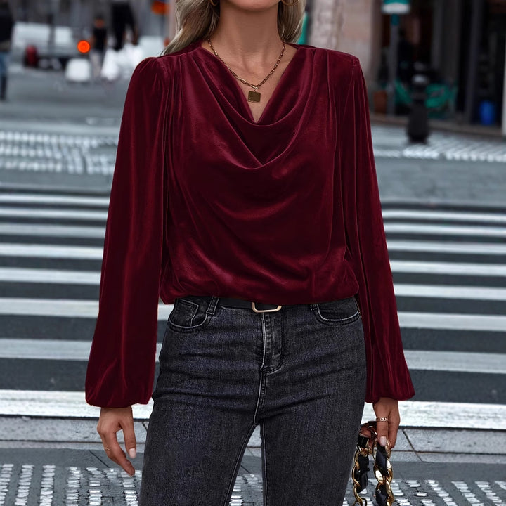 Dame elegant bluse med draperet udskæring og ballonærmer Stilla
