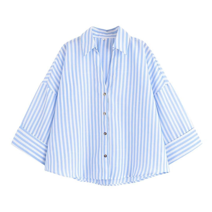 Dame skjorte bluse med afslappet snit og elegante 3/4-ærmer Skovae