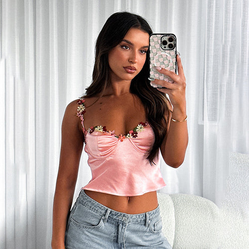 Dame blomsterprydet Crop Top Stilla