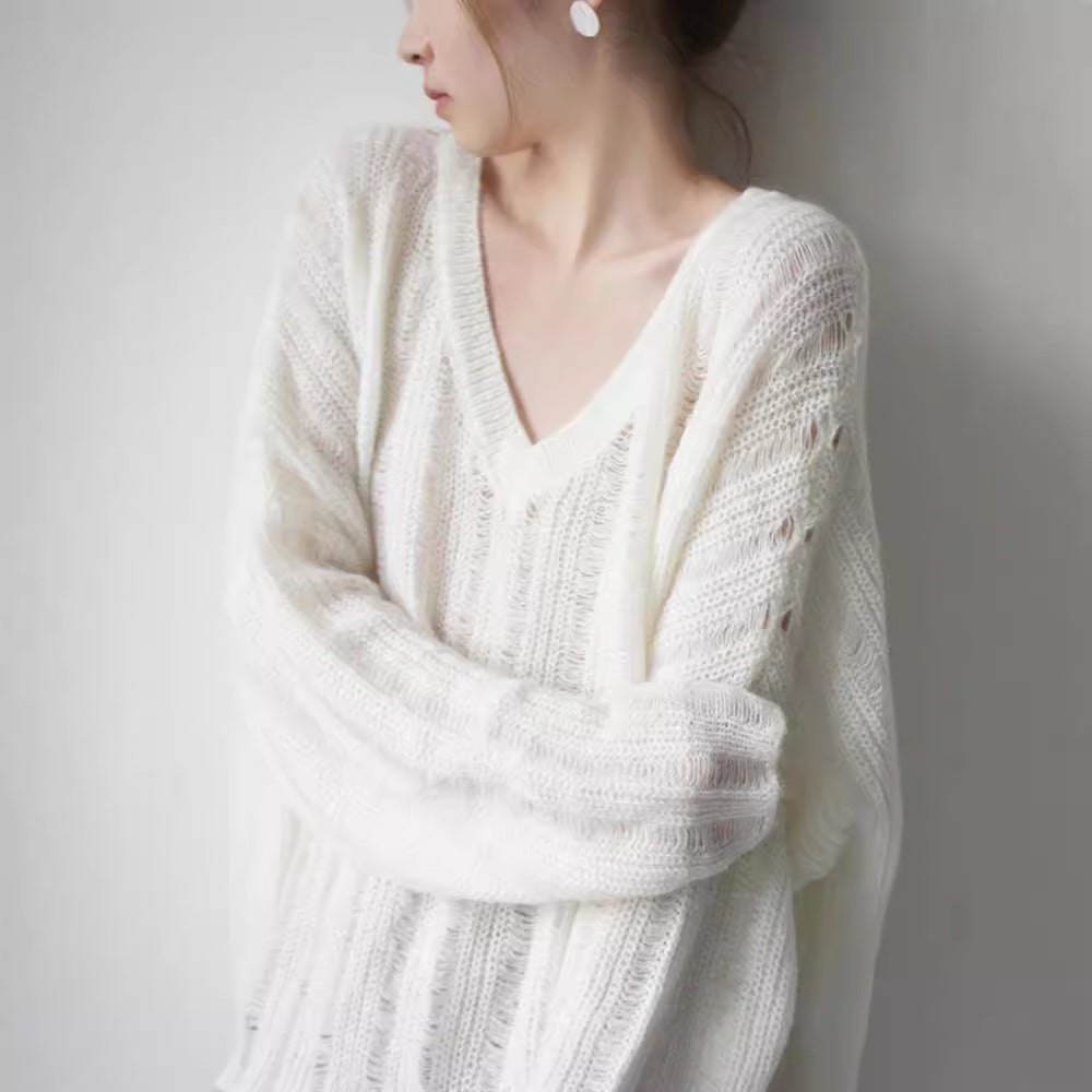 Femme Tekstureret V-Udskæring Oversized Strikpullover Stilla