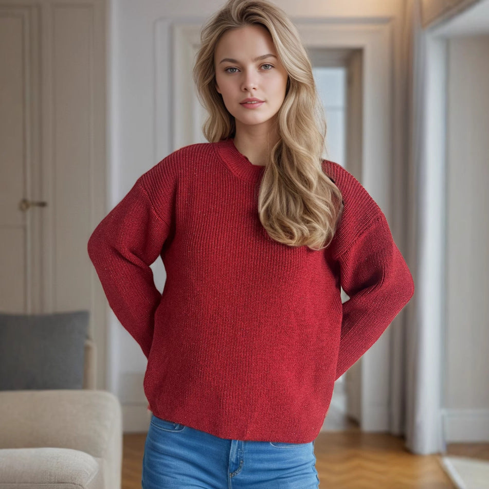 Damer komfortabel strikket pullover med moderne ribdesign Stilla