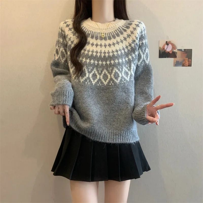 Dame Cozy Knit Sweater med Nordisk Mønster Stilla