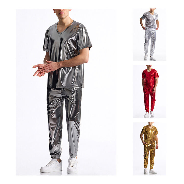 Herre Shiny Metallic Athleisure Sæt Stilla