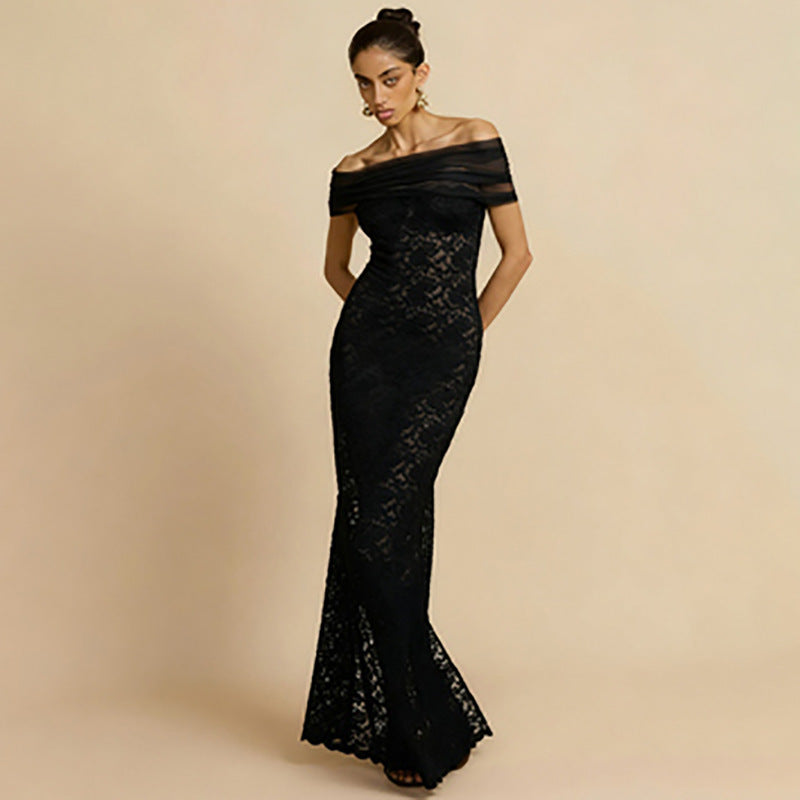 Kvinder Elegant blonde aften kjole med off-shoulder design og sofistikeret slids Skovae