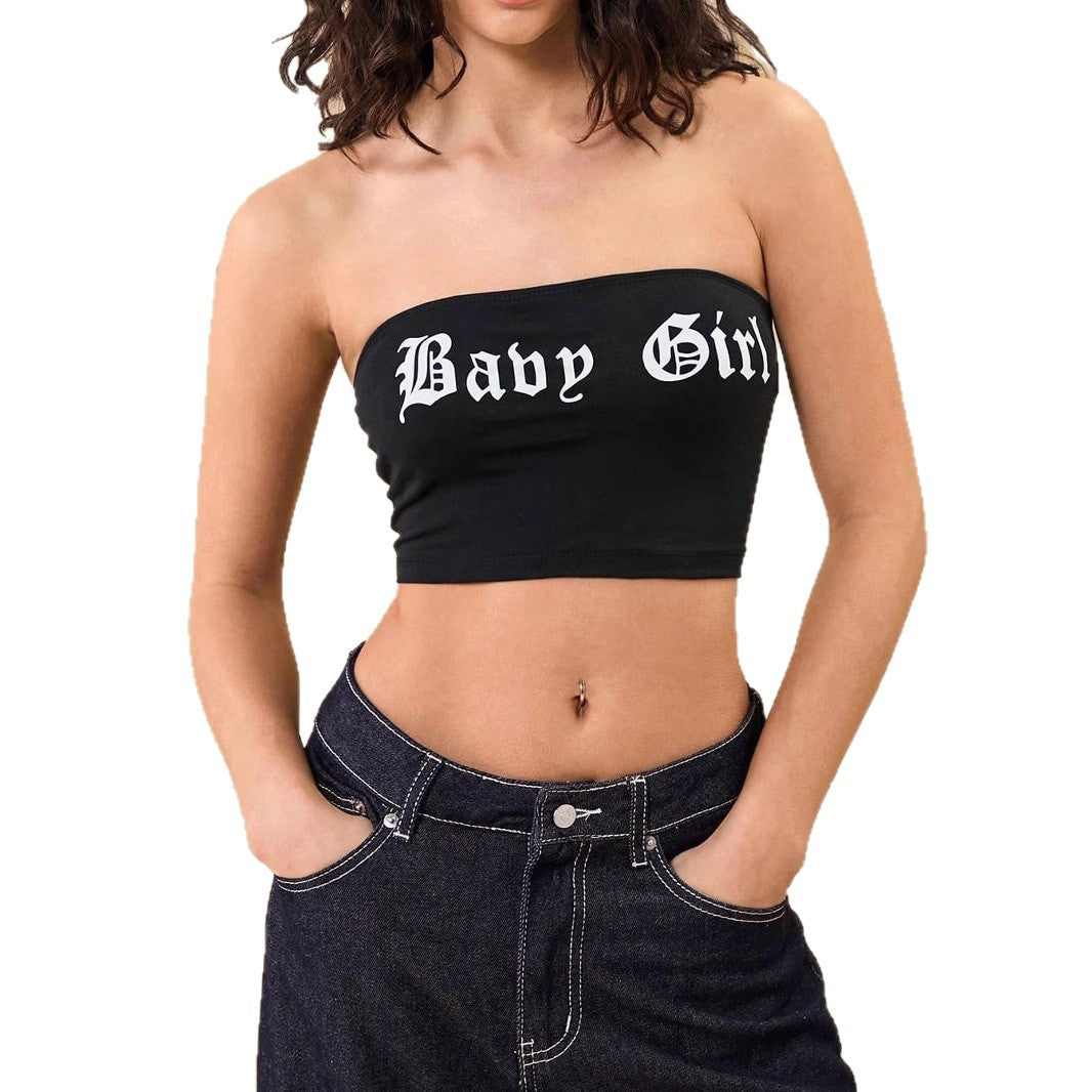 Dame Bandeau-top med kreativ tekst Skovae