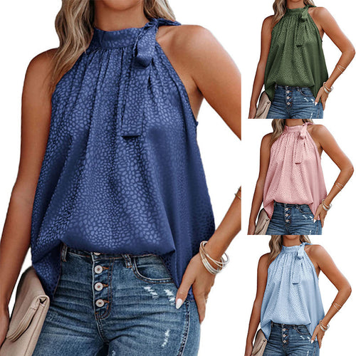 Dame Chiffon Top med dekorativt bindesnit Stilla