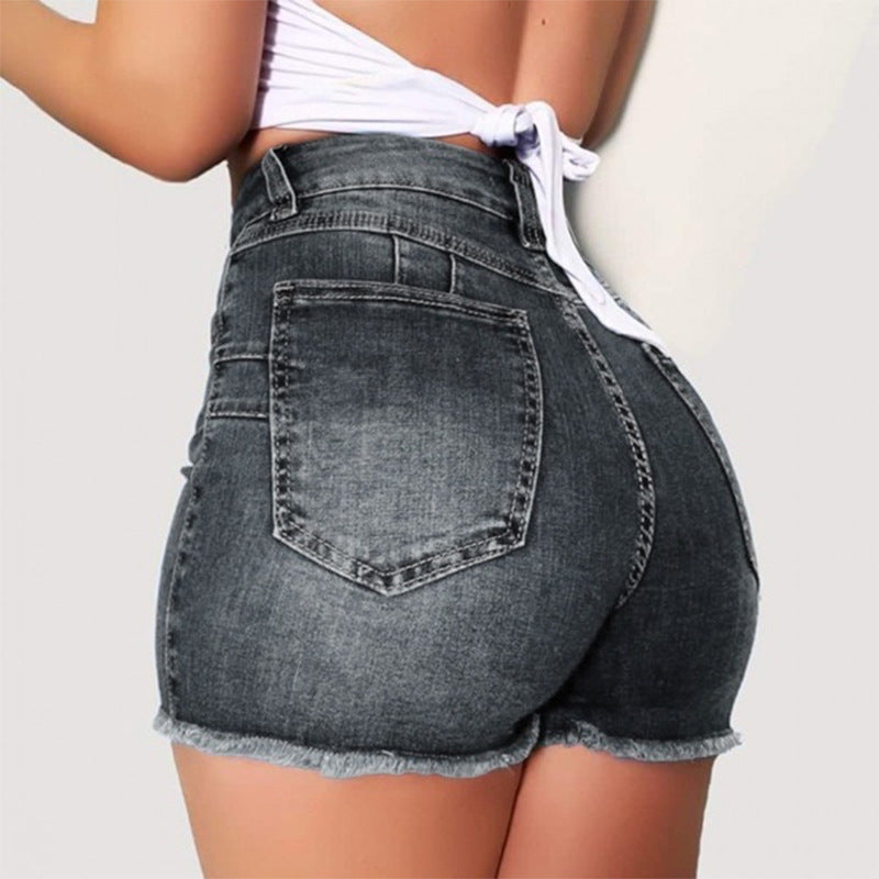 Dame denim shorts med frynset kant Stilla