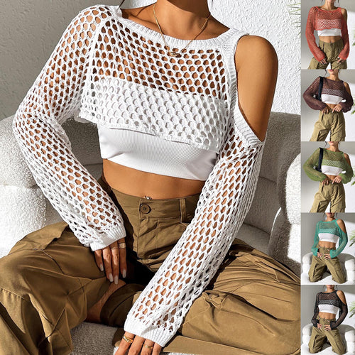 Frau Åben-Strik Langærmet Cropped Top Stilla