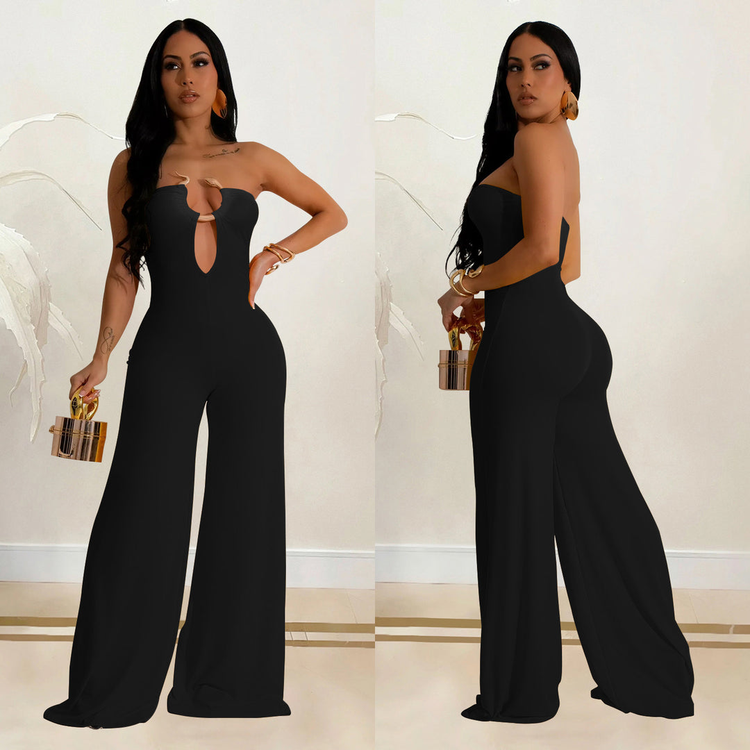Dame Elegant Jumpsuit med skuldrene fri design og dyb split Stilla