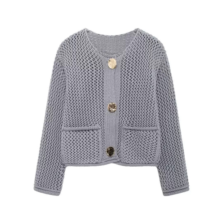 Dame mesh strik cardigan med praktiske lommer og dekorative knapper Stilla