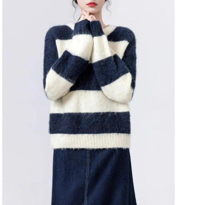 Kvindes stilfulde hyggelige sweater med stribet mønster Stilla