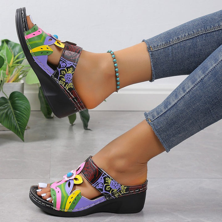 Dame mode Wedge-sandaler med blomsterdekoration Stilla