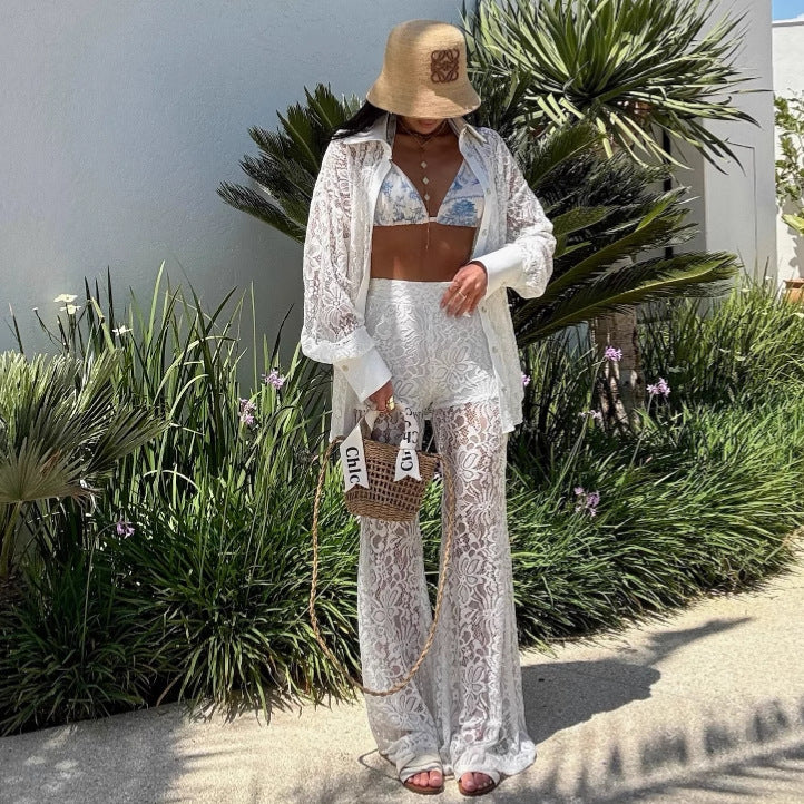 Dame Lækkert og elegant sommeroutfit lavet af gennemsigtig blonde-stof Stilla