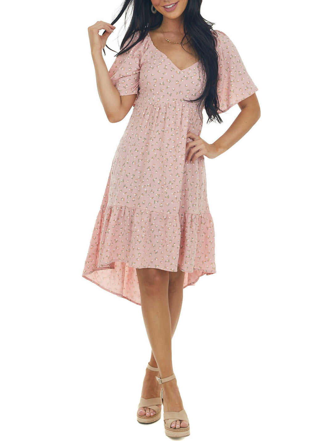 Dame Floral Print Hi-Low Midi Kjole Stilla