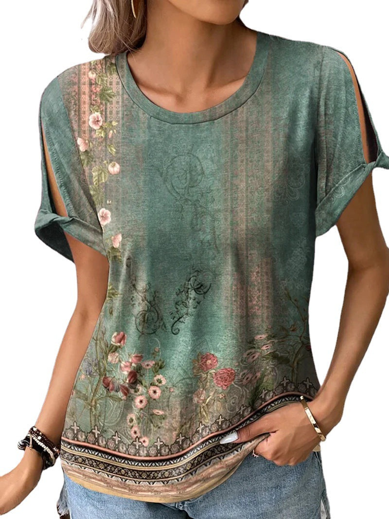 Dame afslappet T-shirt med blomsterprint og cut-outs Stilla