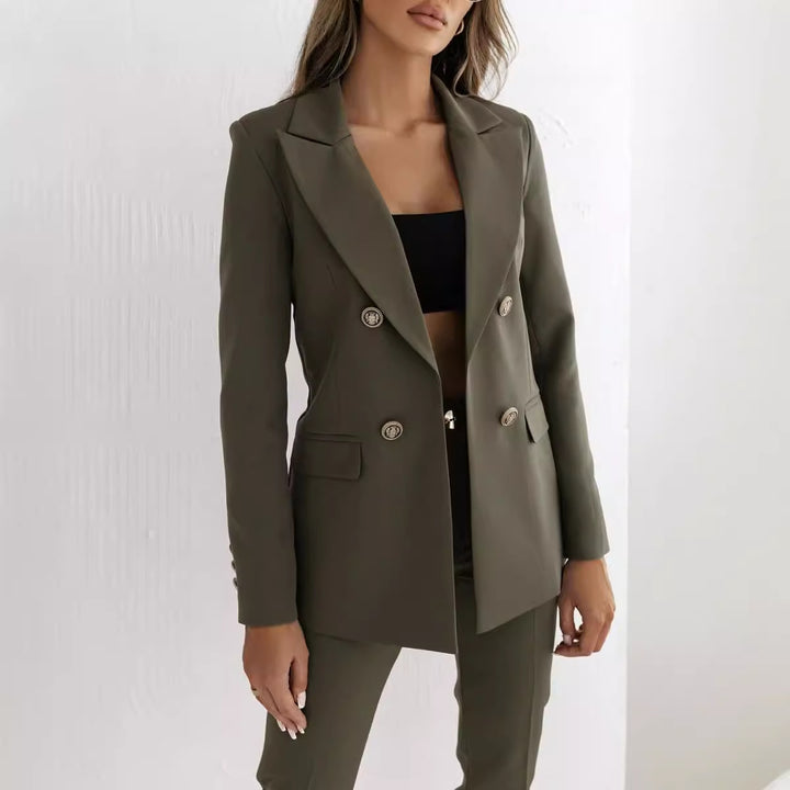Dame elegant blazer med dobbelt knaplukning og høj kvalitets-snit Stilla