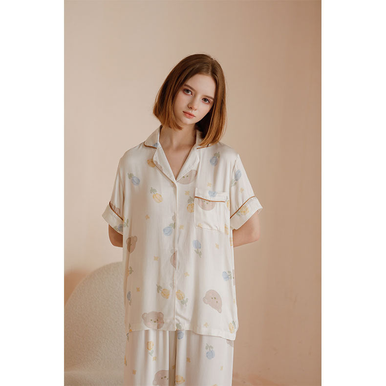 Dame Kortærmet Pyjamasæt med legende Dyredesign og komfortabel Pasform Stilla