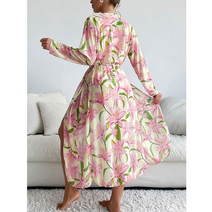 Dame Strandkimono med floral mønster og talje snøring Stilla