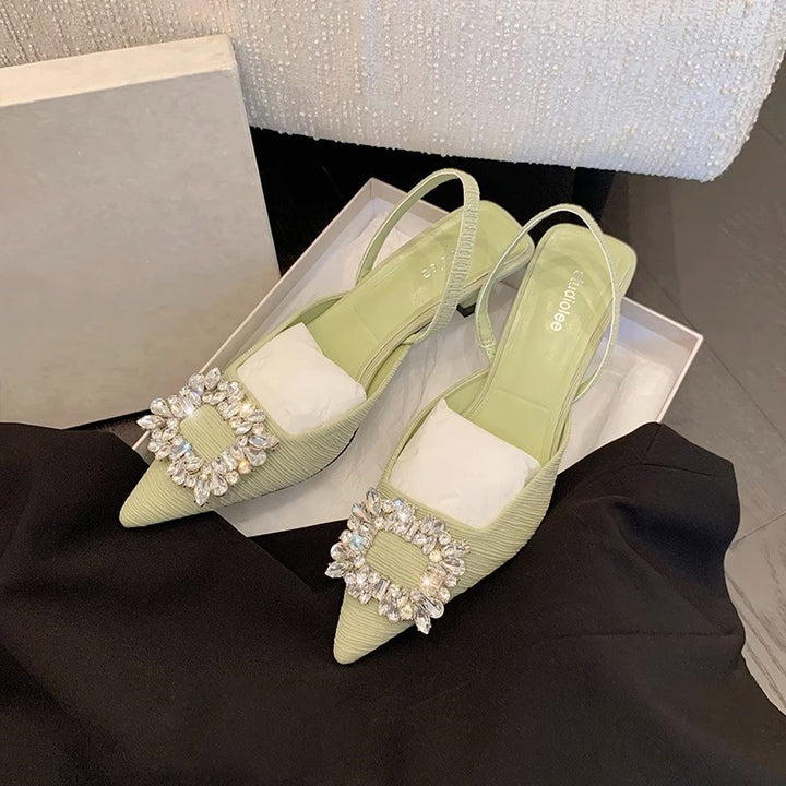 Dame Elegant Spids-Tå Slingback-Hæle med Strass-Accenter Stilla