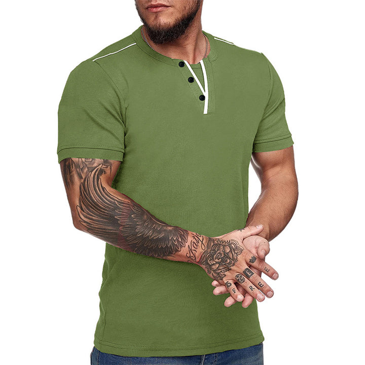 Herrer Korteærmet Skjorte med moderne Henley-udskæring og struktureret design Stilla