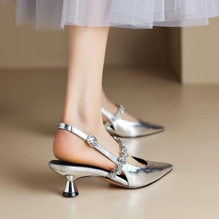 Dame Slingback hæle med strassaccenter Stilla