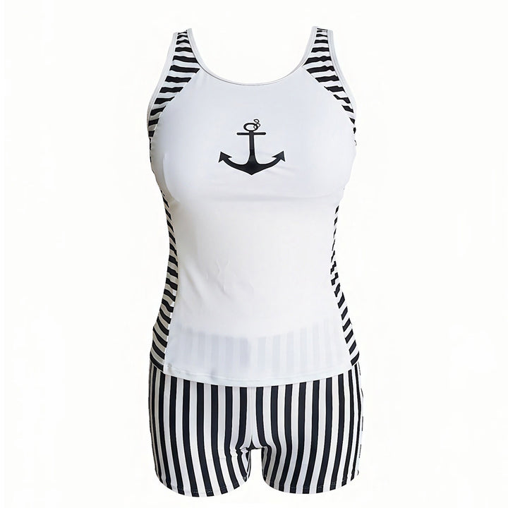 Dame sportshirt med høj talje og maritimt design Skovae